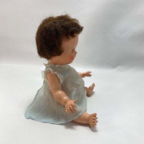 Vintage Creepy Scary Baby Doll Fuzzy Hair Open Close Eyes Rubber Body Move Limbs - Picture 8 of 16